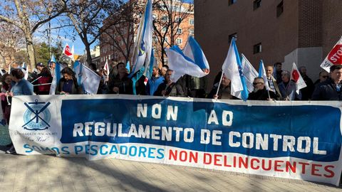 Marineros de Cangas en Madrid, el 19 de enero del 2026, en la concentraci�n contra los nuevos controles de pesca.