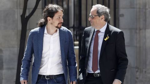 Pablo Iglesias ayer, con Quim Torra