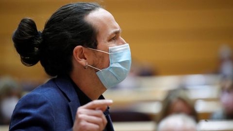 El todav�a vicepresidente segundo del Gobierno, Pablo Iglesias, este martes, durante la sesi�n de control al Gobierno en el Senado