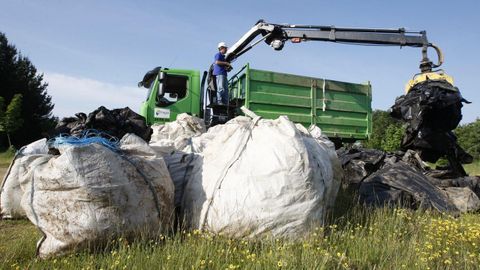 Retirada de pl�sticos usados en Baamorto, en una campa�a anterior