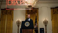 Biden, durante su intervenci�n virutal desde la Casa Blanca
