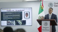 El secretario de Seguridad de M�xico, Omar Garc�a Harfuch, durante la rueda de prensa para dar cuenta de la detenci�n del Jardinero