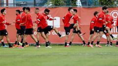 Los jugadores del Lugo durante un entrenamiento