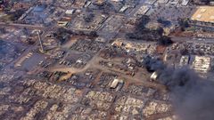 Fotograf�a a�rea de una de las zonas devastadas por el fuego en la isla de Maui.