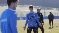 Noel L�pez, durante un entrenamiento en Abegondo