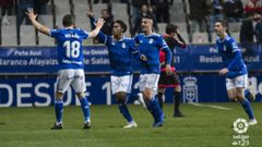 Gol Barcenas Christian Fernandez Tejera Javi Hernandez Real Oviedo Tenerife Carlos Tartiere.B�rcenas celebra el 1-0 frente al Tenerife