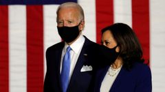 Biden, durante la presentaci�n de Harris como candidata a la vicepresidencia