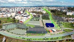 Recreaci�n. Infograf�a de c�mo podr�a quedar la zona de As Saamasas y A Cheda una vez construida y, a la derecha, el bulevar que subir�a por la R�a Pousadela y por Noriega Varela para conectar con la Ronda da Muralla, en las proximidades de Porta Mi�� y junto al barrio de O Carme. 