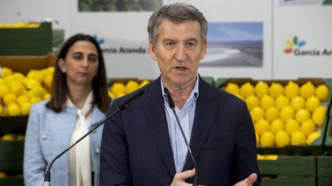 El presidente del PP, Alberto Nez Feijoo, este martes en una visita a una empresa murciana.