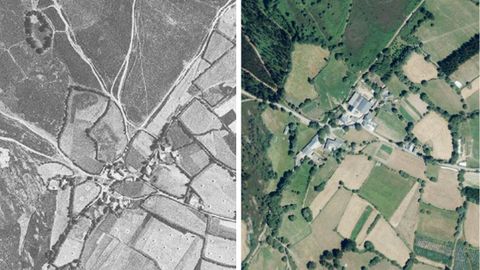 Vendas de Narn, en Portomarn, en 1956 y en el 2020, con ms casas, ms uso forestal y manteniento el suelo agrario