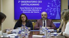 Marta V�zquez y David Mart�nez, durante la presentaci�n de los datos del observatorio de capital humano de la CEO