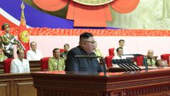 El lder de Corea del Norte, Kim Jong Un, dando un discurso en la VI conferencia nacional de veteranos de guerra