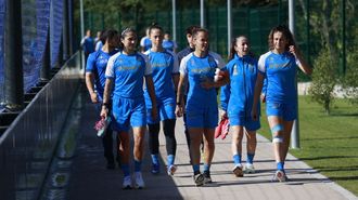 Las jugadoras del D�por Abanca, antes de un entrenamiento en Abegondo