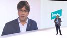 Puigdemont interviene en la presentacin del partido ante la atenta mirada de Quim Torra