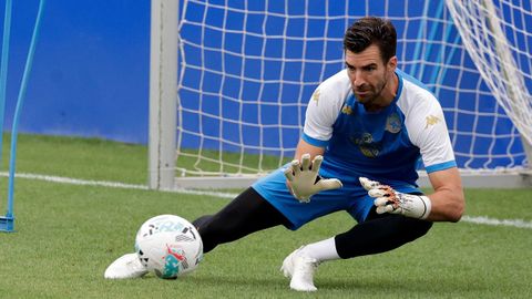Germán Parreño, en un entrenamiento del Deportivo