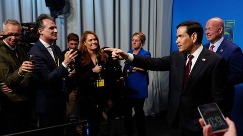 Marco Rubio, durante su encuentro con los periodistas.