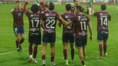 Imagen de la celebraci�n del Pontevedra en su partido frente al Arenas de Getxo de la primera vuelta de Liga