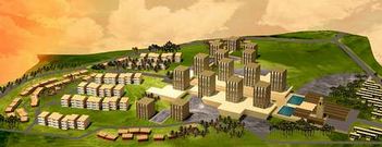 Maqueta del proyecto urbanístico previsto en Setif (Argelia), donde se puede ver la mezquita, el espacio comercial y la zona residencial.