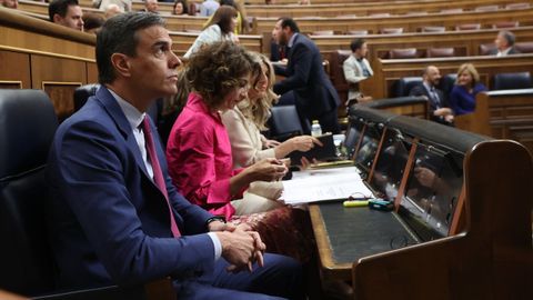Pedro S�nchez, pensativo, durante una sesi�n de control al Gobierno en el Congreso.
