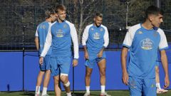 Arnau Comas, Stoichkov y Villares, en un entrenamiento del Deportivo