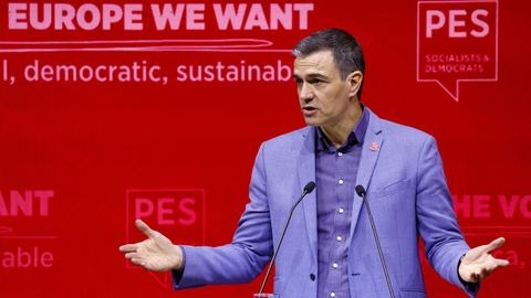 Pedro S�nchez durante su intervenci�n en Roma.