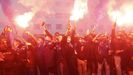 Recibimiento al Real Oviedo antes del partido de playoff contra el Eibar