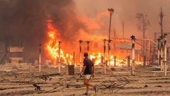 Un hombre camina frente al fuego en una playa de Catania, Sicilia, el pasado 30 de julio cuando dieron comienzo los graves incendios