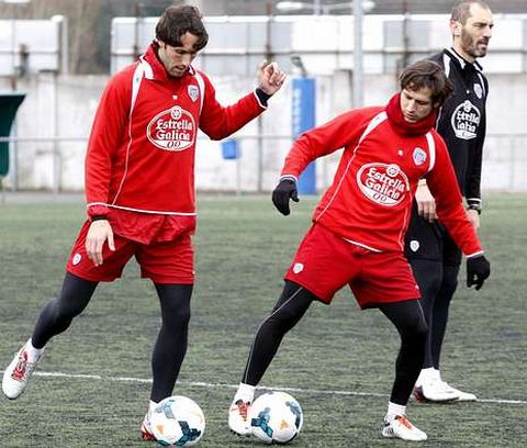 Rafa Garc�a y Pablo S�nchez, durante un entrenamiento de esta semana en A Cheda.