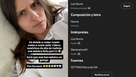 Sabela Ramil escribi&oacute; en Instagram una reflexi&oacute;n tras el &eacute;xito de un tema hecho con IA que se hizo viral el D&iacute;a de Galicia