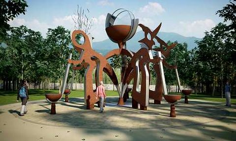Uno de los s�mbolos del sendero dise�ado por Ni�erola (boceto en la foto) ser�a una escultura en A Carixa.