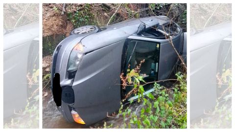 Coche volcado en un accidente en Nar�n.