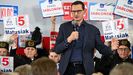 El primer ministro polaco, Mateusz Morawiecki, este jueves durante un mitin