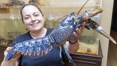 Mar�a Herminia Ferreiro, gerente del hotel N�utico de Laxe, con un bogavante de los que sirven en su restaurante.