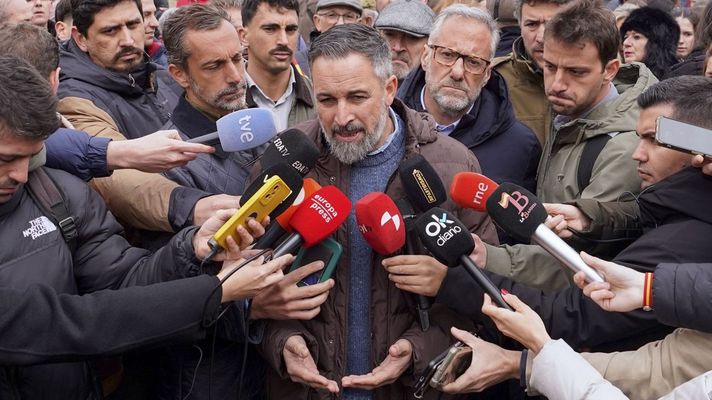 El presidente de Vox, Santiago Abascal, durante la campa&ntilde;a de las elecciones en Castilla y Le&oacute;n.