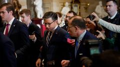 El presidente de la C�mara de Representantes, el republicano Mike Johnson, a su entrada en el Capitolio.