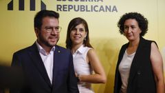 Pere Aragons, Marta Vilalta y Marta Rovira, ayer en la sede de Esquerra.