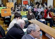 Protesta de la plataforma sanitaria en el pleno.
