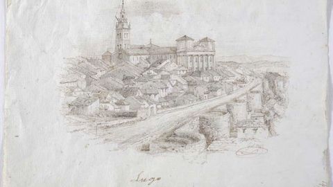 Unha das imaxes m�is ic�nicas da cidade de Lugo vista nun debuxo feito en 1842 polo artista Ram�n Gil Rey.