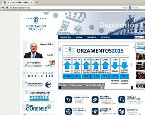 <span lang= es-es >En la web institucional</span>. La �ltima noticia colgada en la p�gina de la Diputaci�n es un cuadro explicativo de los presupuestos del 2015 que compara la situaci�n actual con la del a�o 2012.