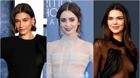 De izquierda a derecha, Hailey Bieber, Lily Collins y Kendall Jenner.