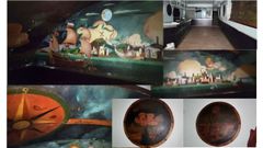 Fotograf�as in�ditas y actuales. Los frescos del pintor coru��s Urbano Lugr�s (1908-1973) se conservan en el n�mero 25 de la calle Olmos, en un edificio antiguo que sufri� desprendimientos en su fachada. Los propietarios capturaron estas instant�neas donde se ven el gran mural estrella del antiguo restaurante Fornos, denominado �Vista hist�rica de A Coru�a� (1951), y sus fondos submarinos en ojo de buey.