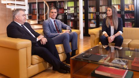 El secretario de Organizacin del PSOE, Santos Cerdn; el presidente del Gobierno en funciones, Pedro Snchez y la diputada de Junts, Mirian Nogueras, en la ronda de contactos para la investidura del candidato socialista