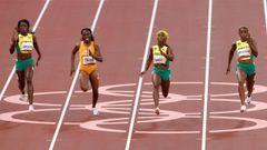 Las atletas de 100 metros lisos.Las atletas de 100 metros lisos en la final de los Juegos Ol�mpicos de Tokio 2020