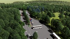 Recreación de cómo quedará el aparcamiento y los viales de acceso al Parque Central de Galicia, en Antas de Ulla