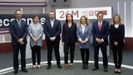 Los candidatos de las siete principales formaciones que concurren a las elecciones auton�micas del 26 de mayo, de Izda a drcha, Ignacio Blanco (Vox), Carmen Moriy�n (Foro), Adrian Barb�n (PSOE), Lorena Gil (Podemos), Teresa Mayada (PP), Juan V�zquez (Ciudadanos) y �ngela Vallina (IU), posan momentos antes de participar en un debate en la televisi�n p�blica del Principado