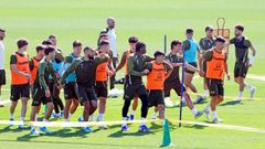 Los jugadores del Celta, en un entrenamiento reciente en la Cidade Deportiva Afouteza.