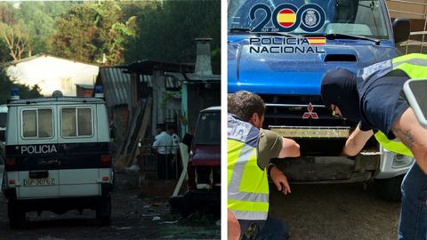 A la izquierda redada en un campamento de Ferrol en los 90, a la derecha redada en un taller con coca�na en Nar�n la pasada semana