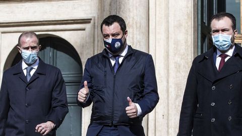 Matteo Salvini sale de la reunin con Draghi en la Cmara de Diputados