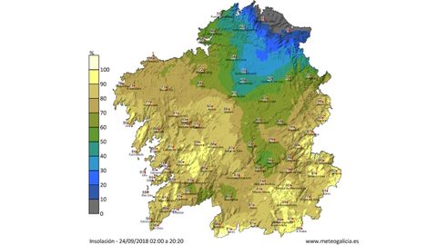 Este otro mapa muestra el porcentaje de insolaci�n explica las temperaturas tan bajas en A Mari�a