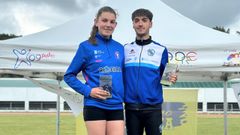 Irene Figueiro y Alexis Migu�ns en el estadio de A Alta.